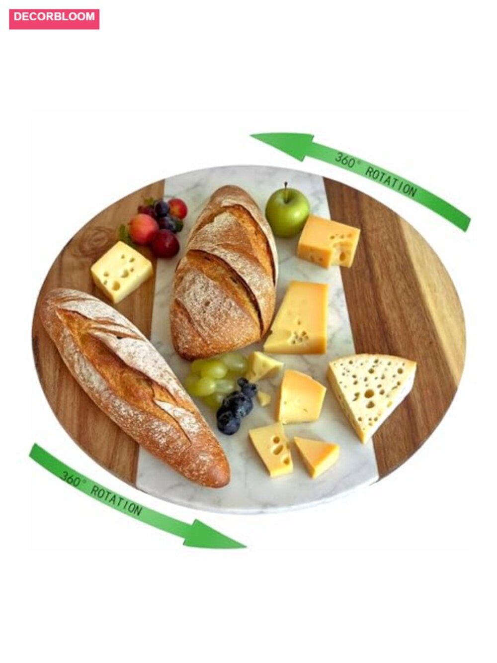 13 Inch Marble and Acacia Wood Lazy Susan 360 Rotating Serving Tray Charcuterie - Picture 5 of 6